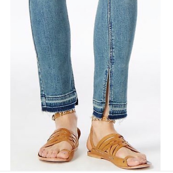 FREE PEOPLE Kentucky Blue Released Side Slit Raw Hem Jeans - Picture 3 of 10